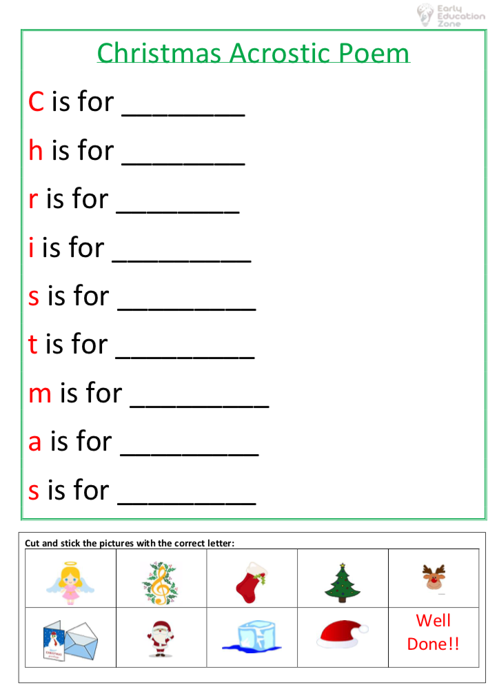 Christmas acrostic poem printable worksheet