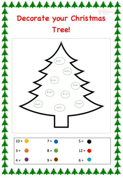 decorate Christmas tree maths worksheet