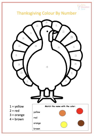 thanksgiving colour by number turkey worksheet