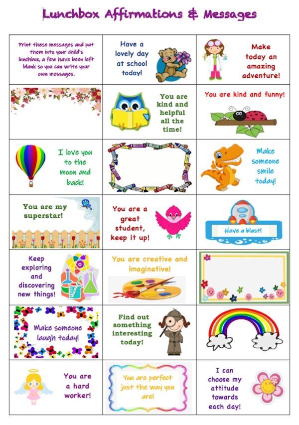 Positive Lunchbox Affirmations for Kids | Early Education Zone