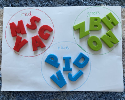 Letter colour sorting game
