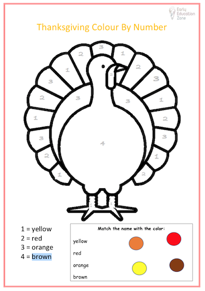 Thanksgiving colour by number printable