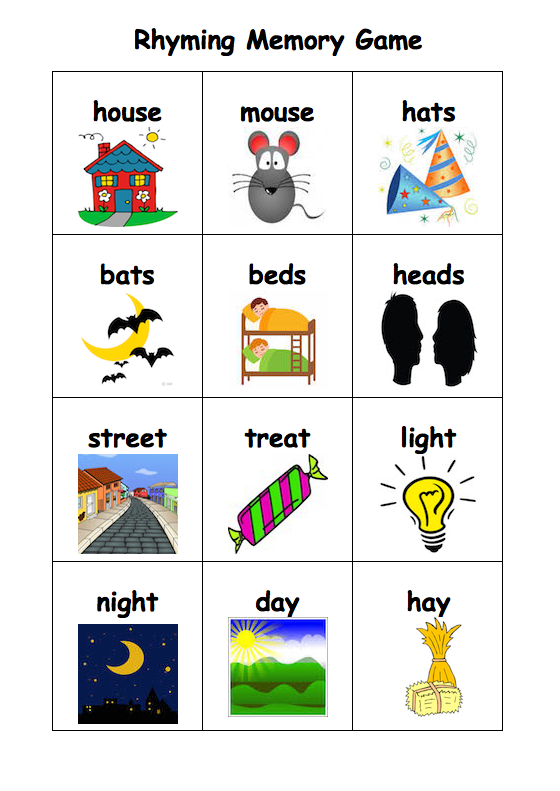 Rhyming Words Memory Game Early Education Zone
