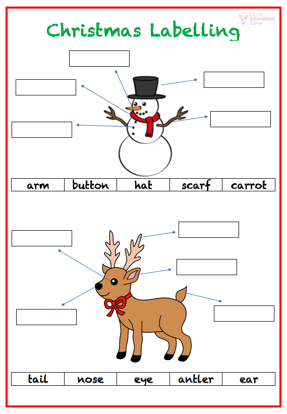 Christmas Labelling printable literacy worksheet