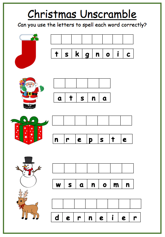 Christmas Unscramble printable literacy worksheet