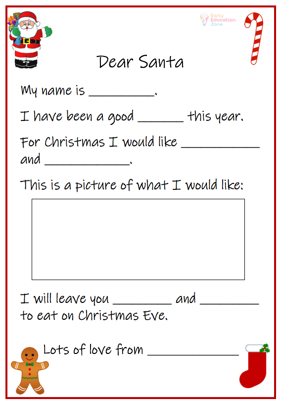 Santa Letter template printable Christmas literacy worksheet