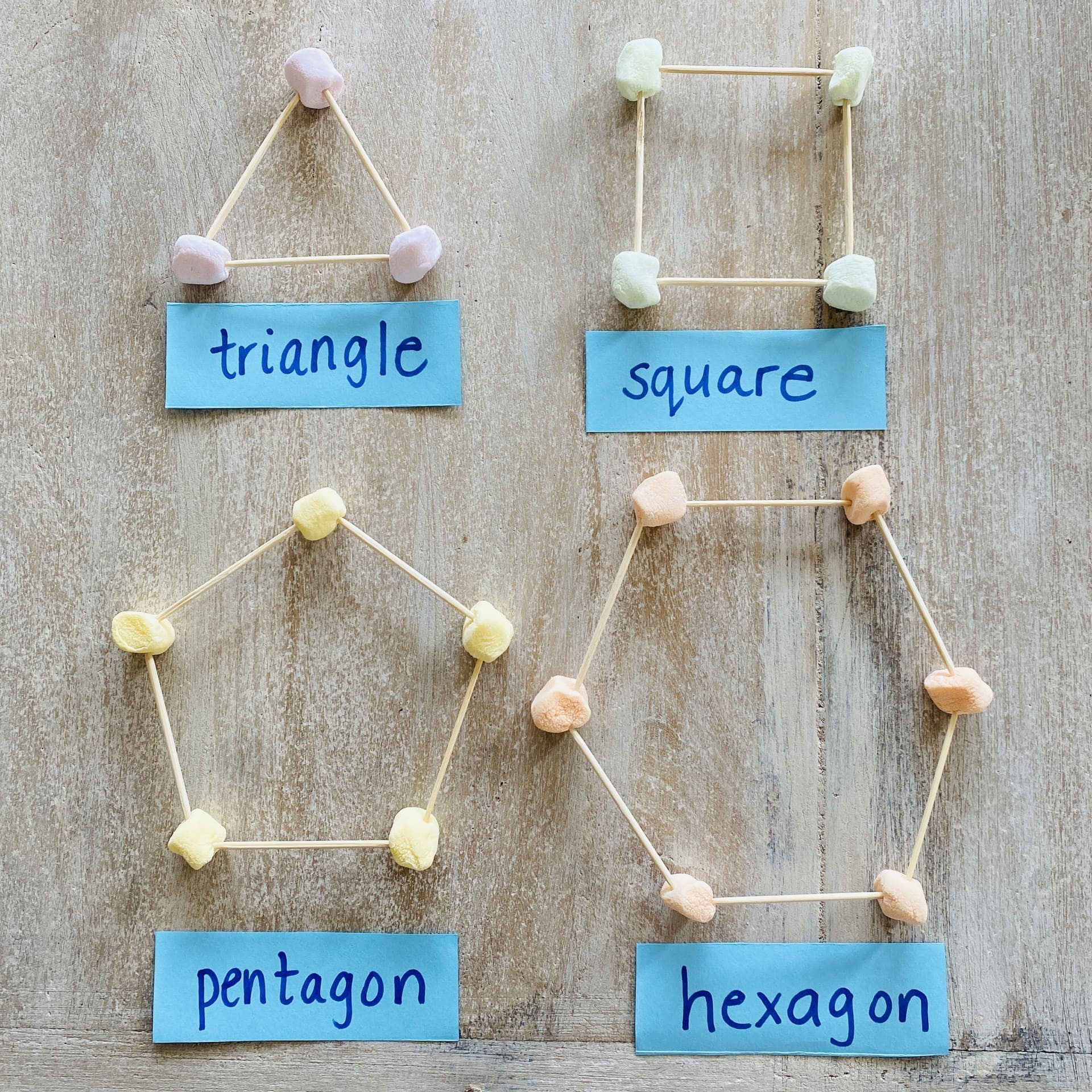 2D shapes marshmallows and toothpicks maths activity