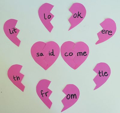 High Frequency Word Valentine's Hearts literacy activity idea