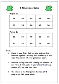 5 timestable dice game screenshot