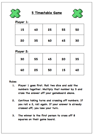 5 timestable dice game screenshot
