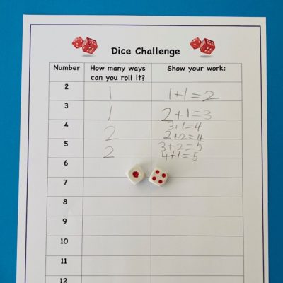 dice challenge printable worksheet example