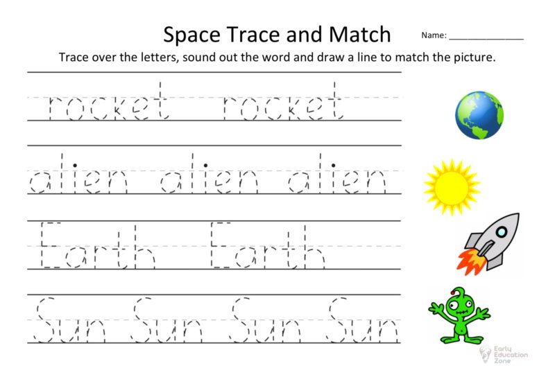 space trace and match free worksheet