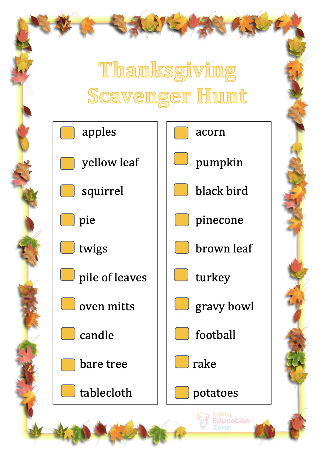 Thanksgiving scavenger hunt family activity